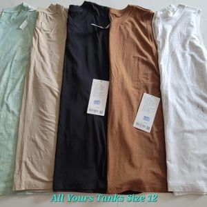 5 lululemon Size 12 All Yours Tanks - 3 NWT & 2 Like New. Bundle